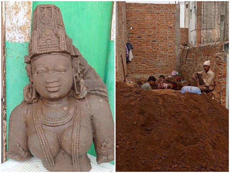 Umaria : जमीन की खोदाई में मिली कल्चुरी कालीन प्रतिमा